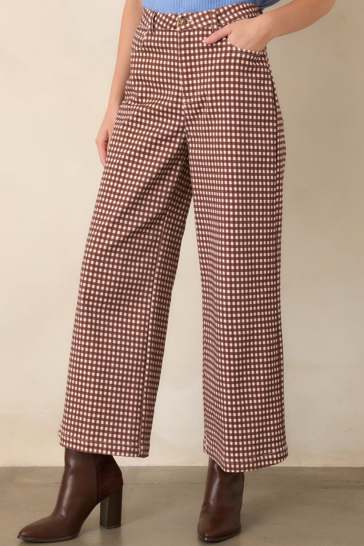 Weekends in the Countryside Brown Gingham Wide Leg Pants