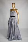 Gingham - Black and White Cotton Ballgown Dress - S