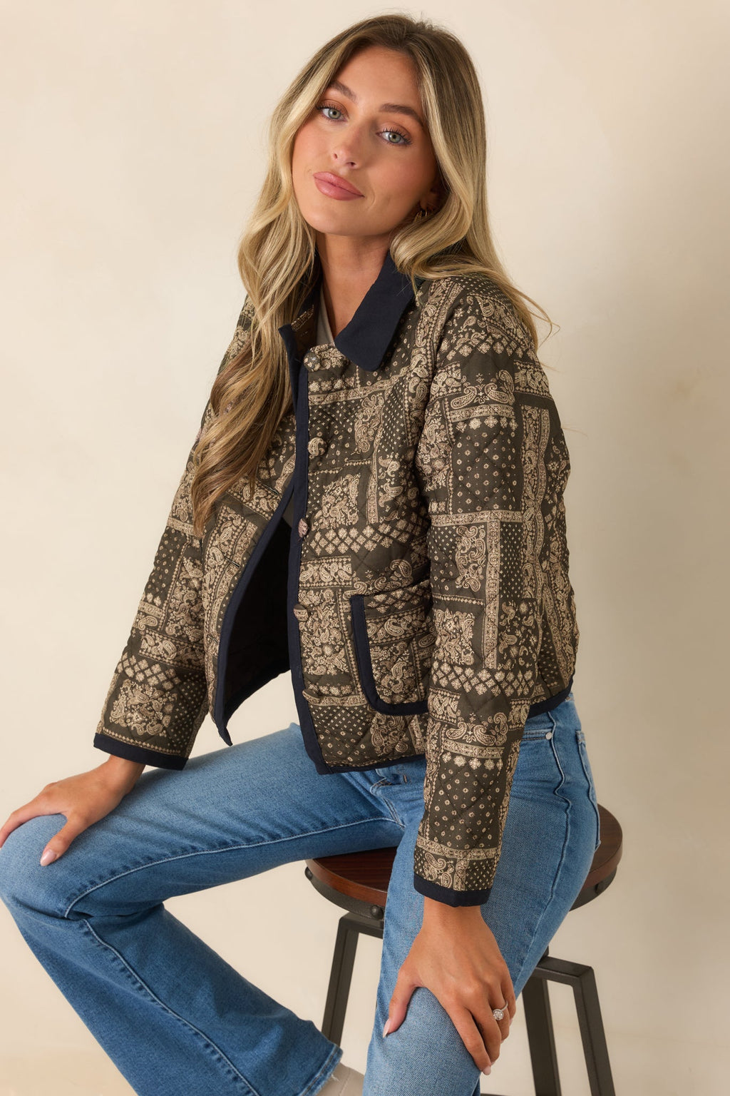 Consider It Covered Moss Green & Ivory Paisley Quilted Jacket