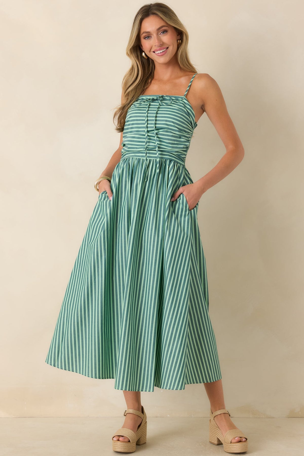 FRNCH Felice Green Stripe Cotton Sleeveless Maxi Dress