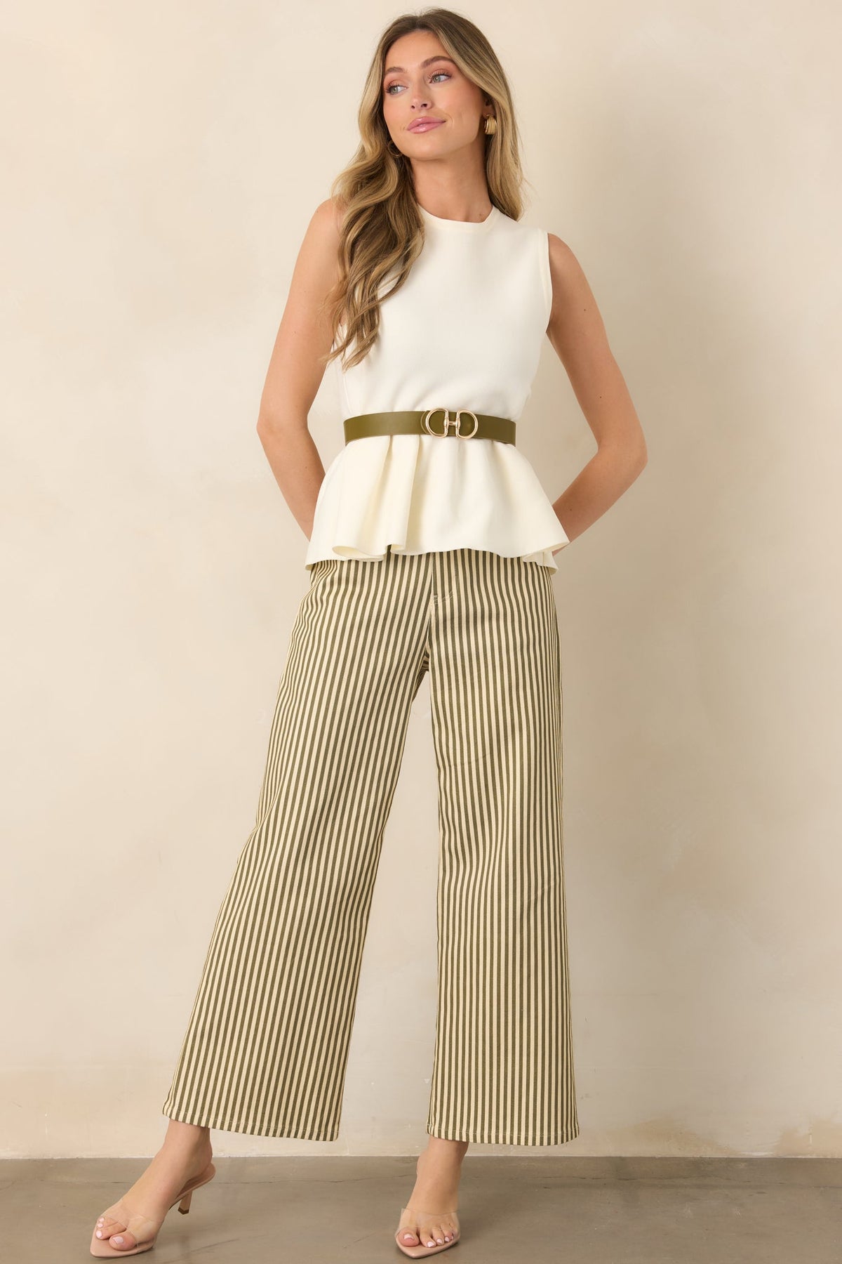 Let’s Get Noticed Green Stripe Cotton Pants