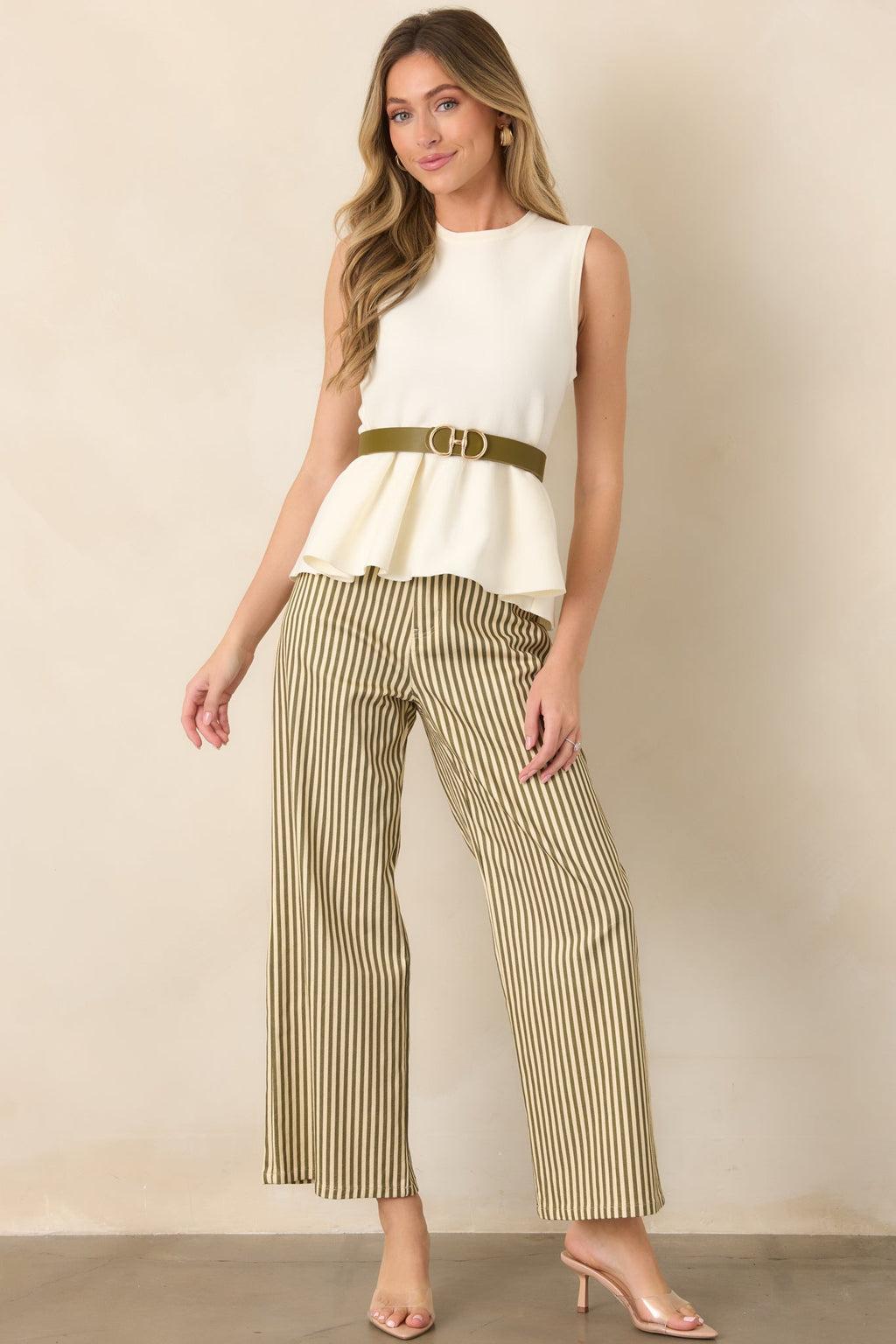 Let’s Get Noticed Green Stripe Cotton Pants