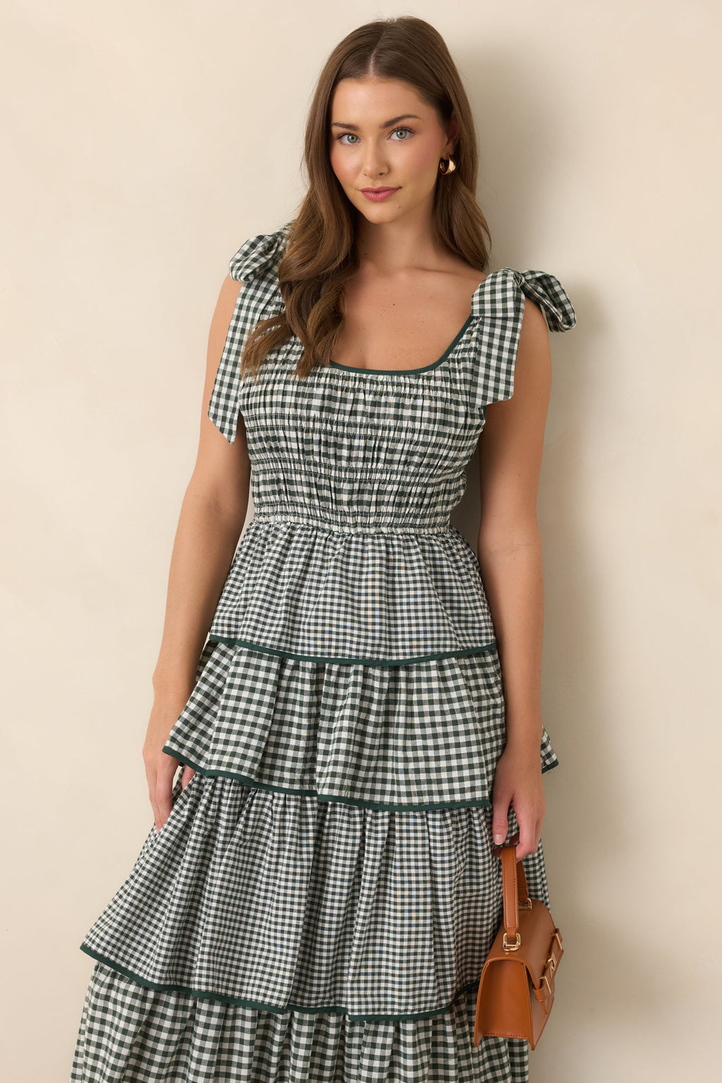 Garden Party Plans Hunter Green Gingham Tiered Midi Dress