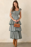 Garden Party Plans Hunter Green Gingham Tiered Midi Dress