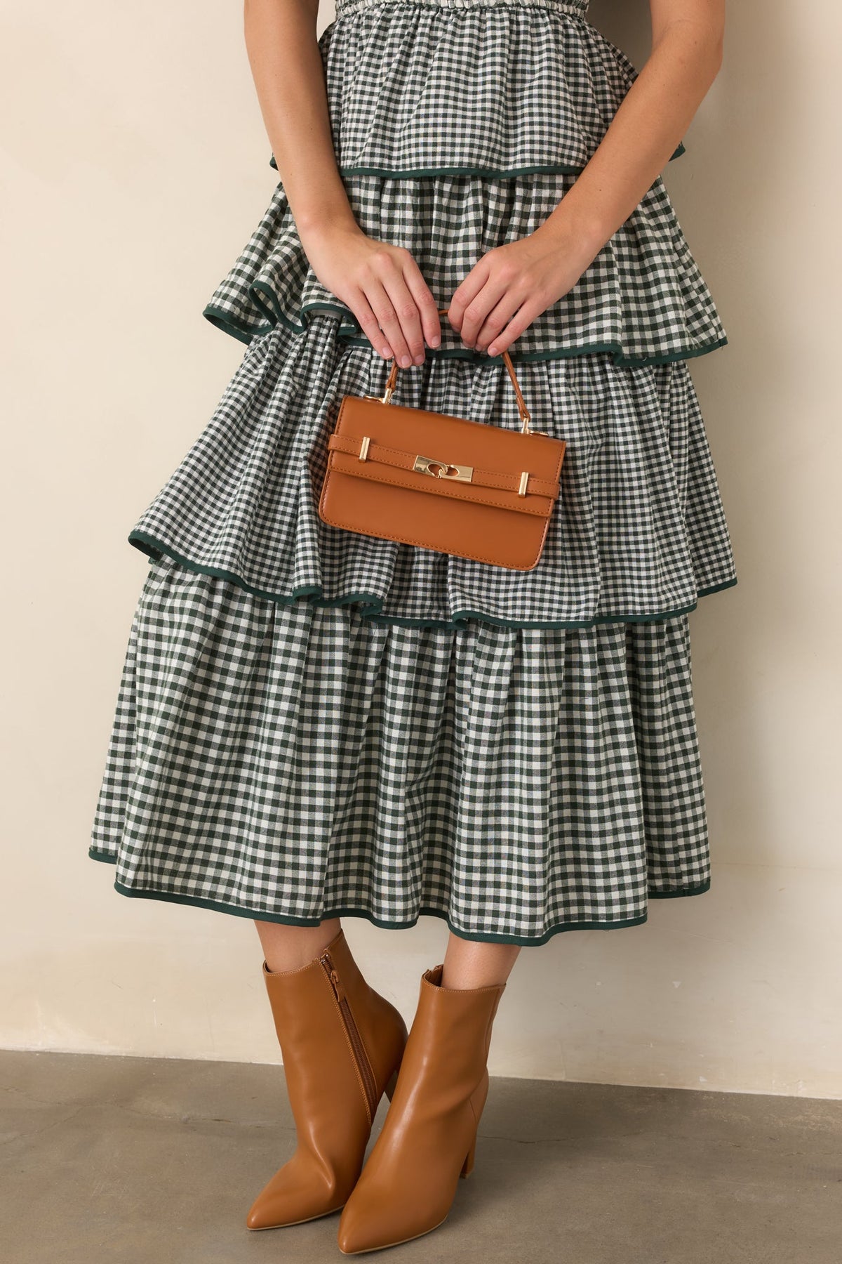 Garden Party Plans Hunter Green Gingham Tiered Midi Dress