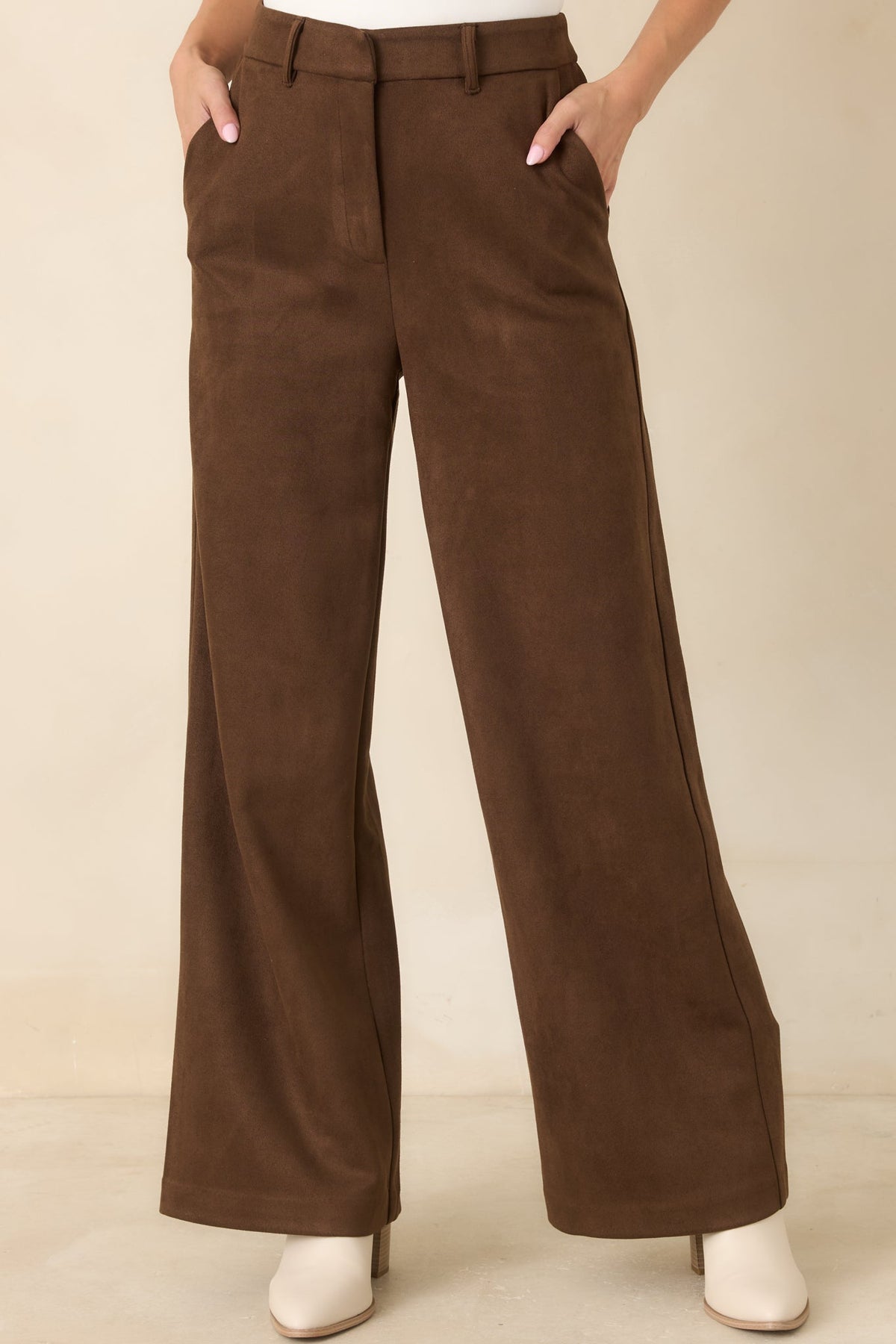 All Part of the Plan Brown Faux Suede Wide Leg Pants