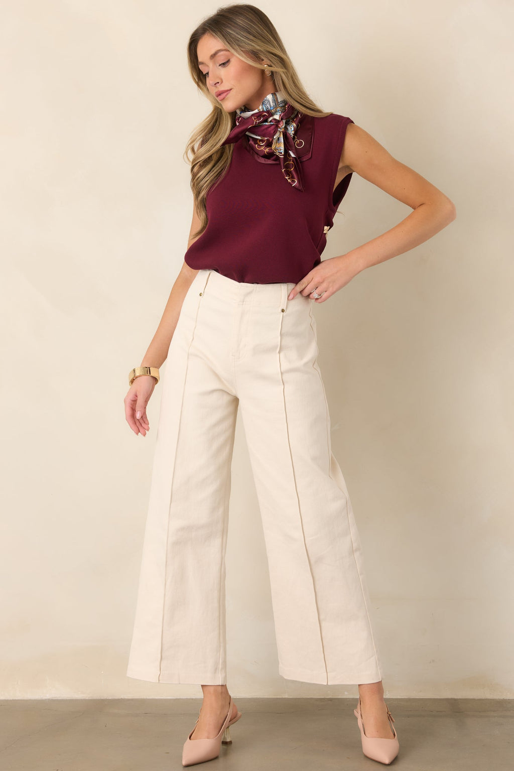Business & Pleasure Ivory Cotton Wide Leg Cropped Pants