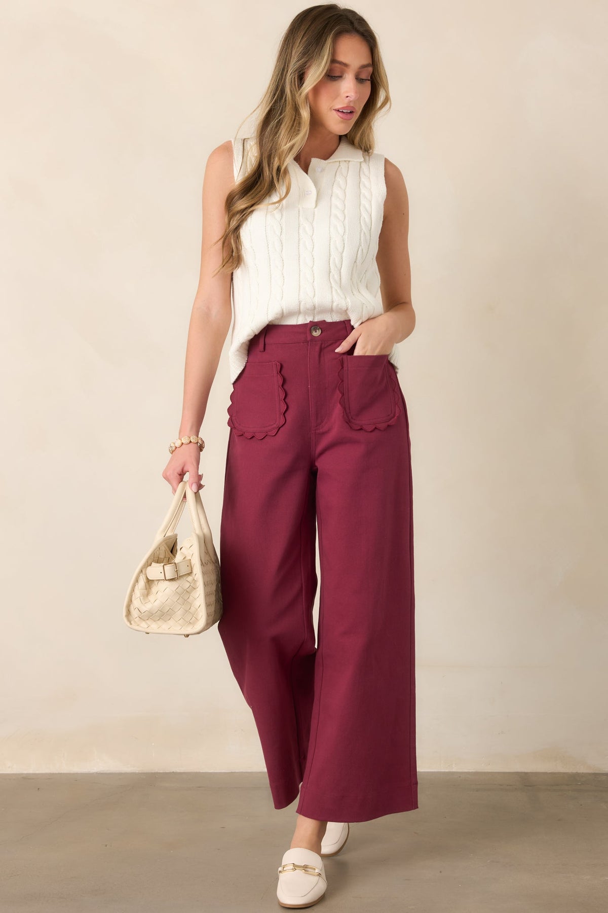 Memories Made Burgundy Cotton Wide Leg Pants