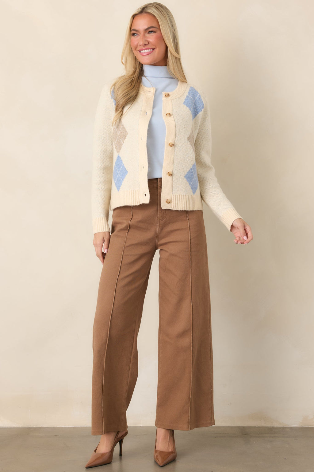 Business & Pleasure Camel Brown Cotton Wide Leg Cropped Pants