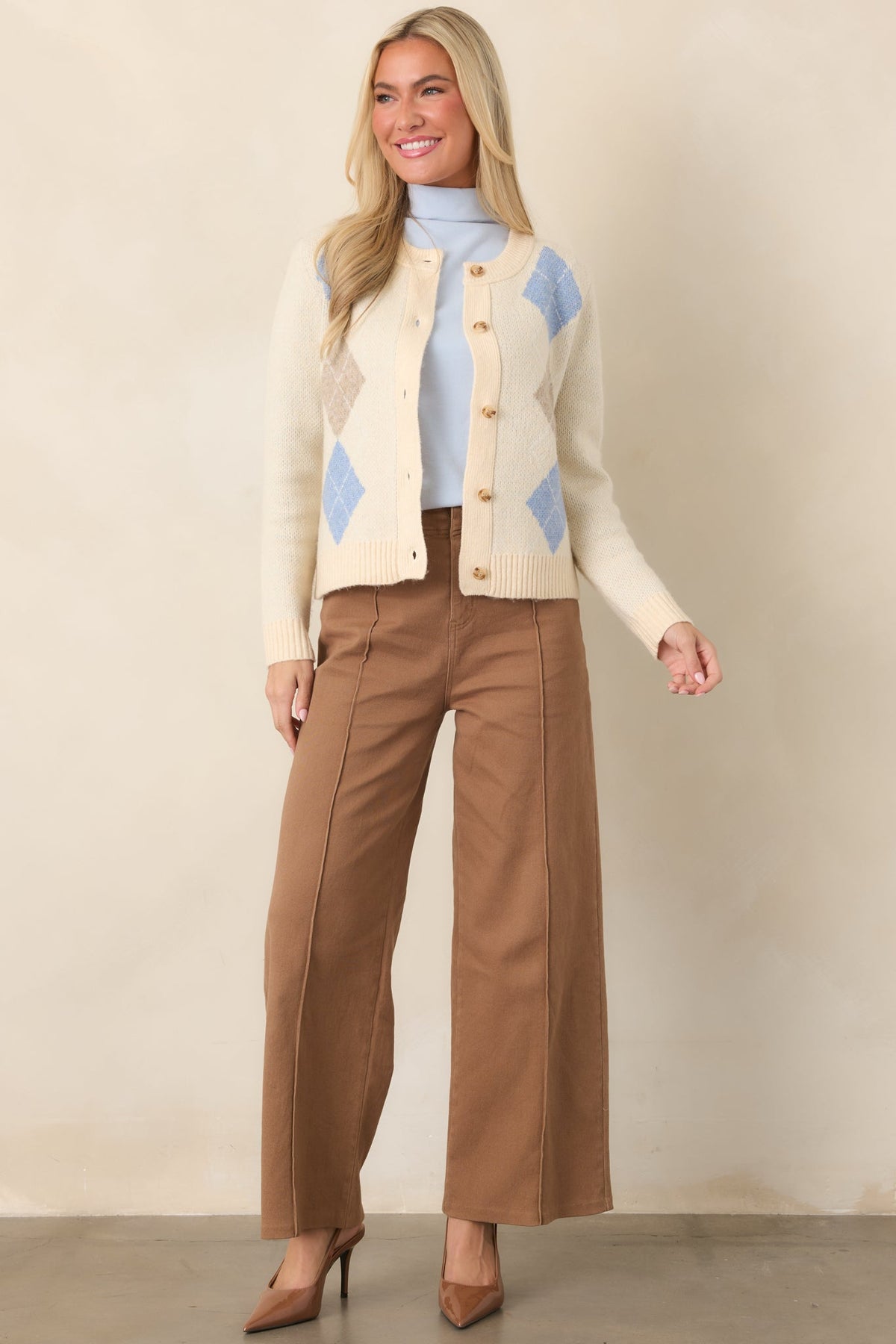 Business & Pleasure Camel Brown Cotton Wide Leg Cropped Pants