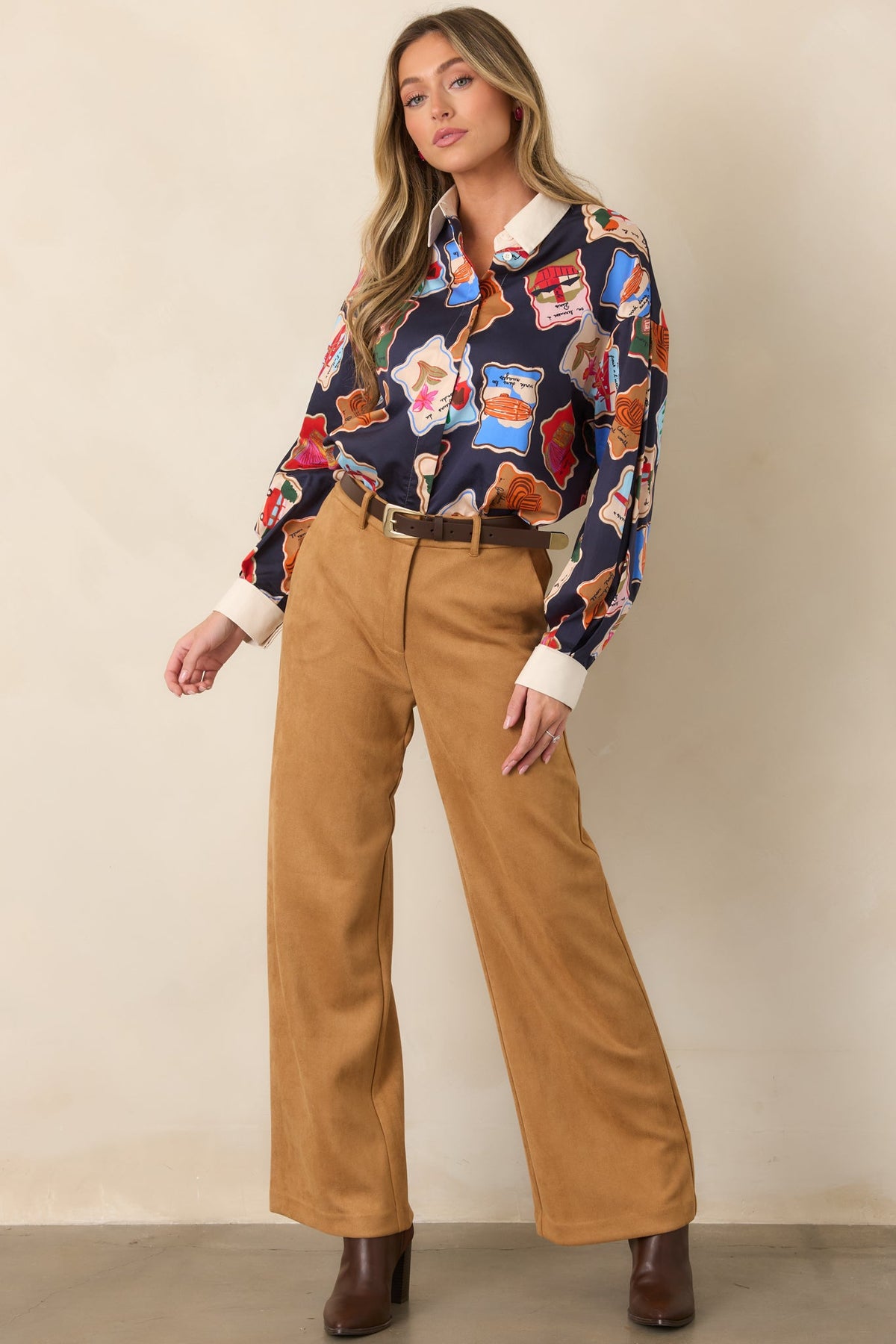 All Part of the Plan Camel Faux Suede Wide Leg Pants