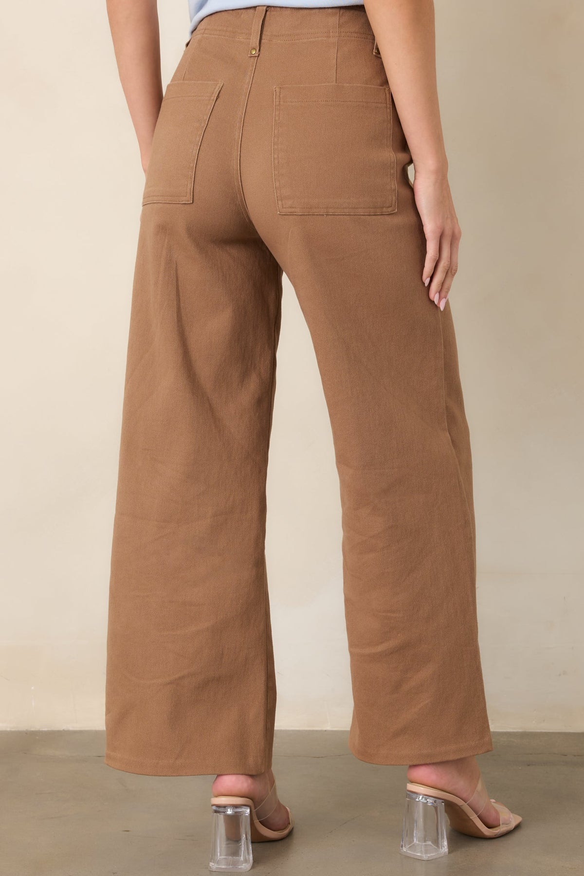 Business & Pleasure Camel Brown Cotton Wide Leg Cropped Pants