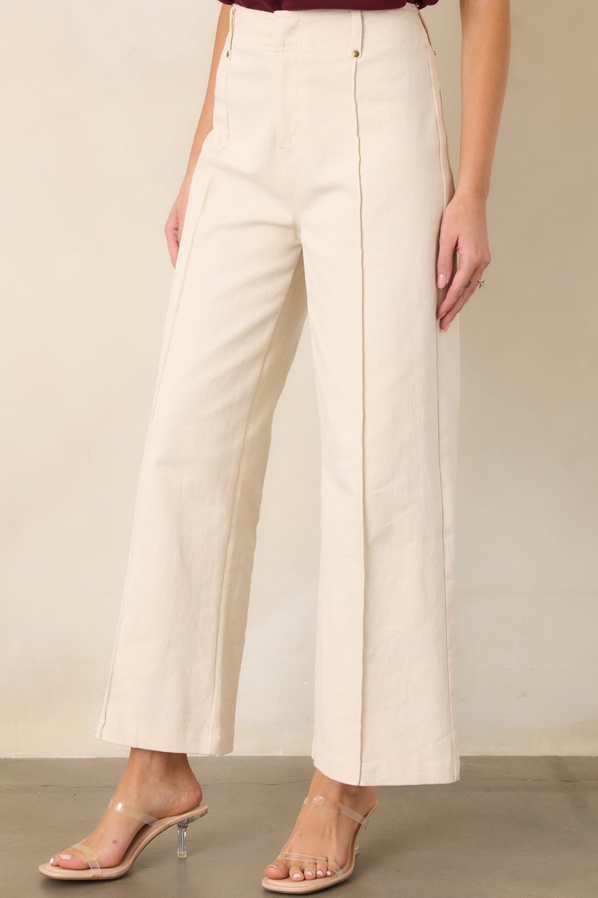 Business & Pleasure Ivory Cotton Wide Leg Cropped Pants
