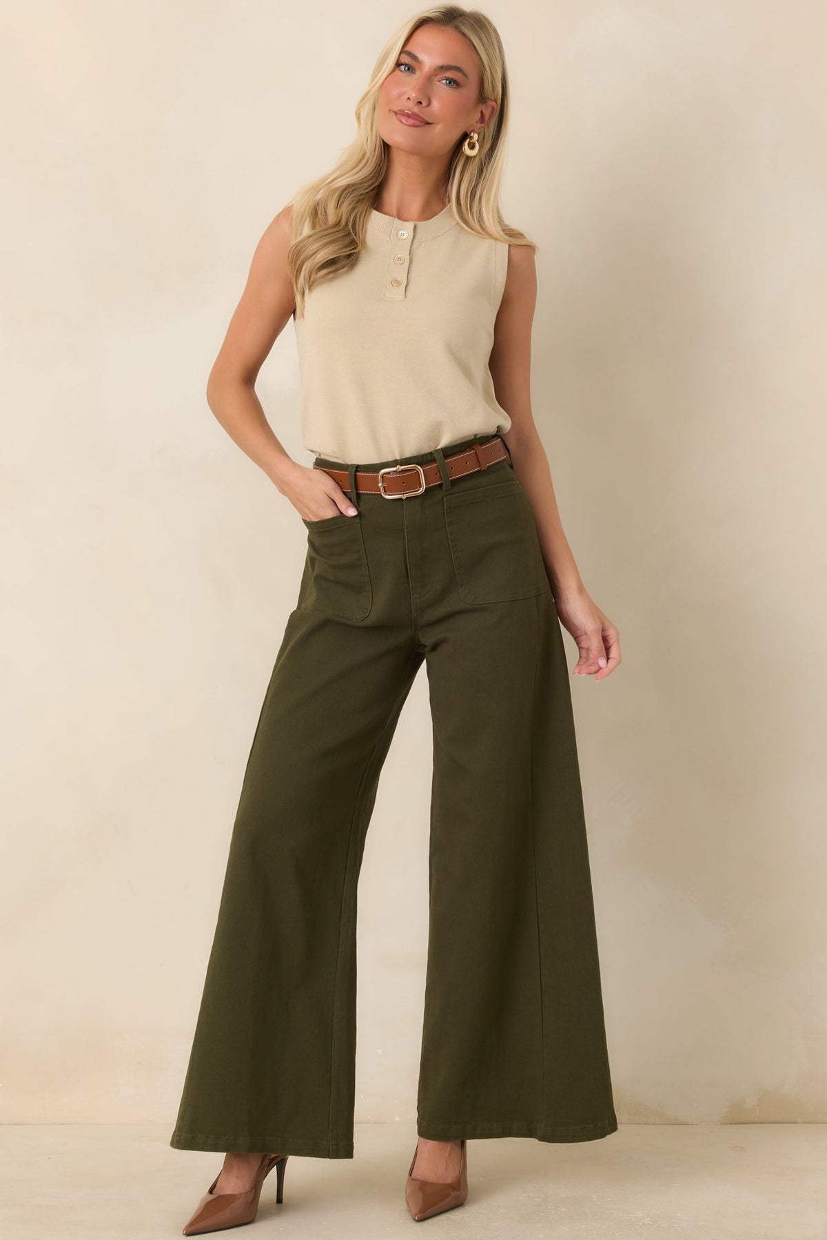 Grounded in Style Olive Green Cotton Wide Leg Pants