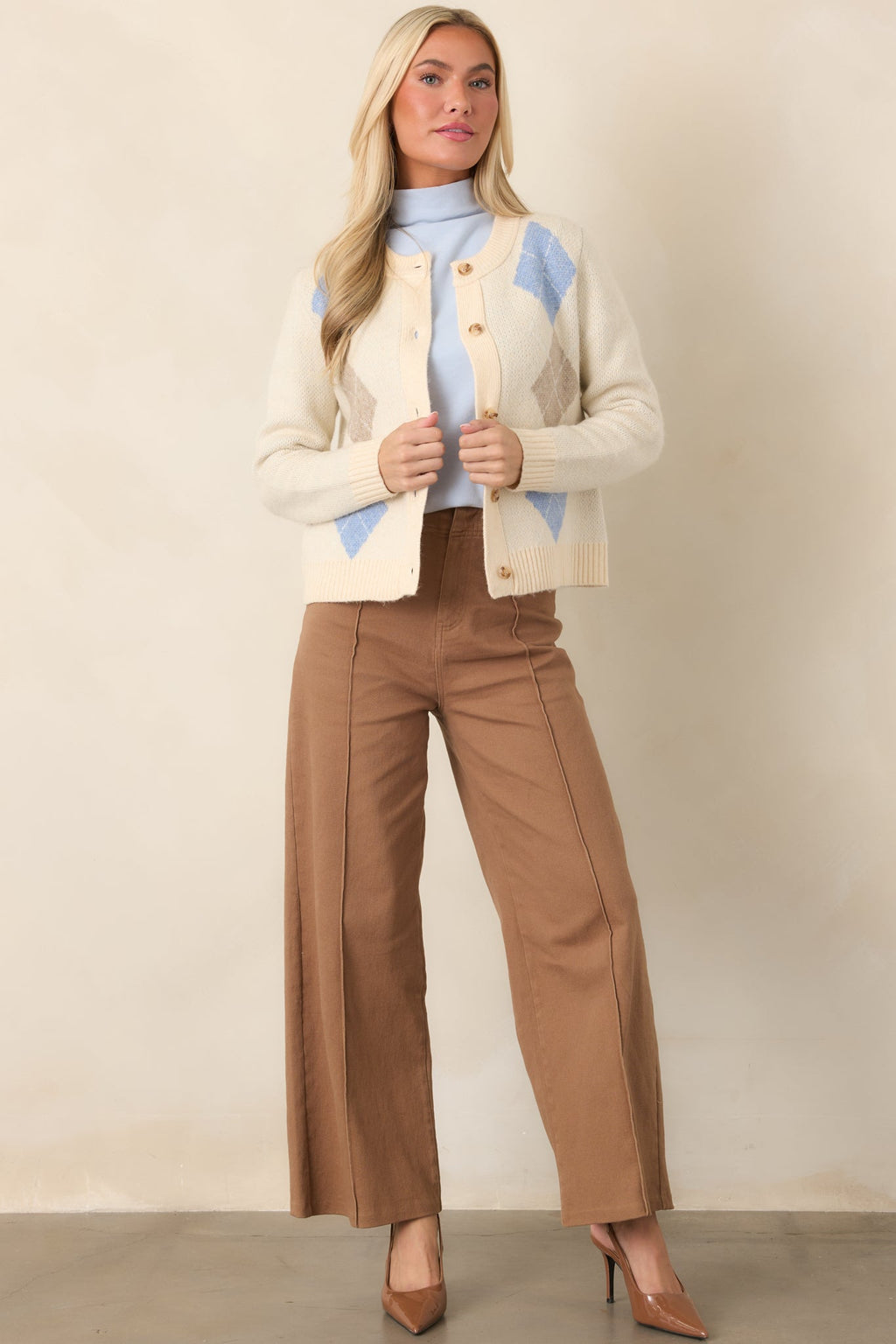 Business & Pleasure Camel Brown Cotton Wide Leg Cropped Pants