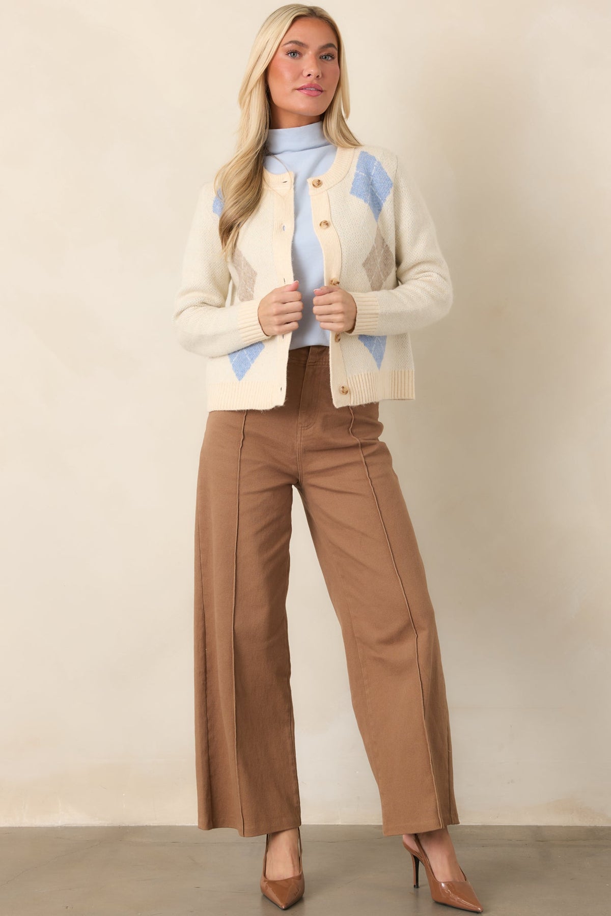 Business & Pleasure Camel Brown Cotton Wide Leg Cropped Pants