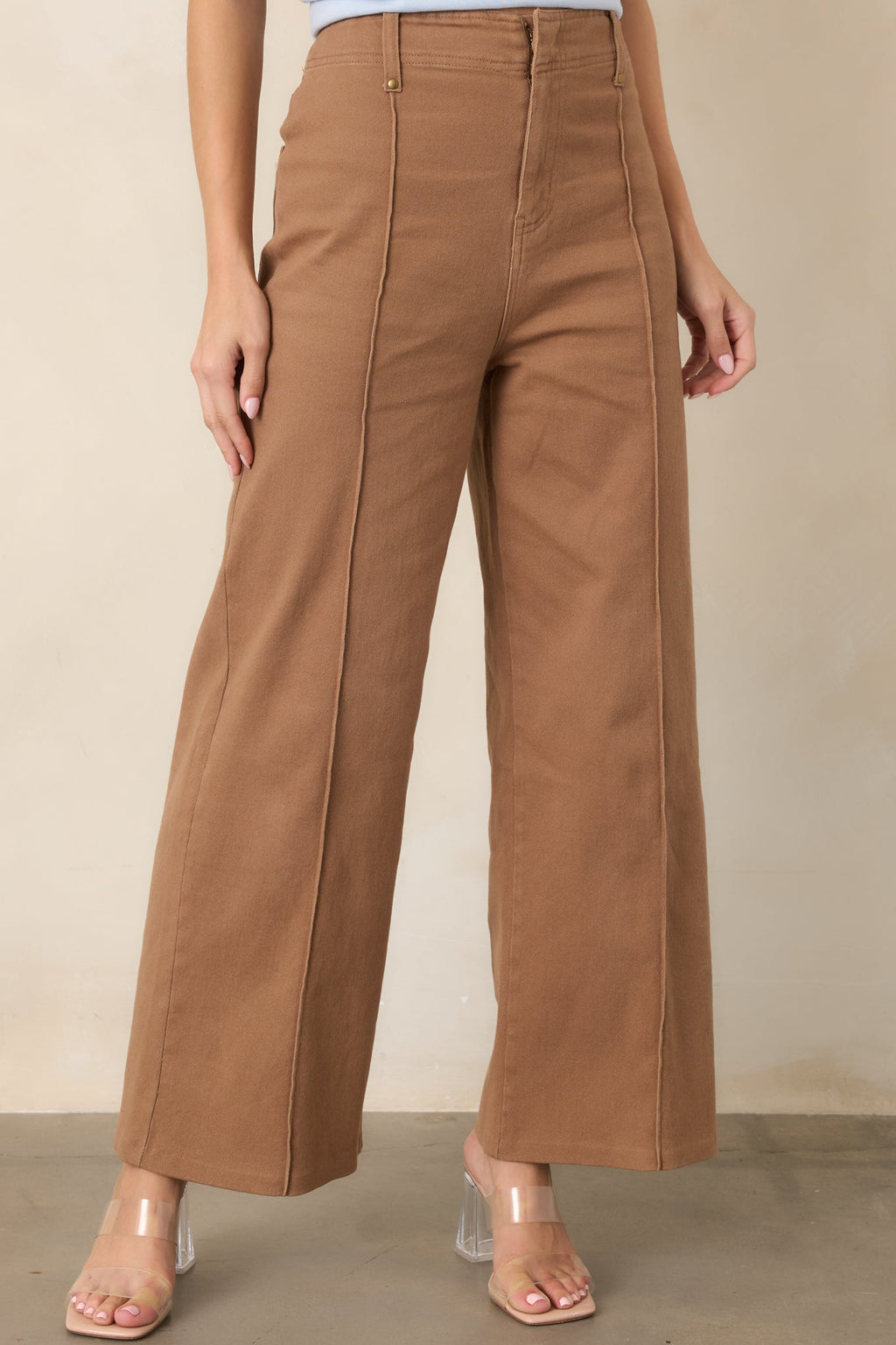 Business & Pleasure Camel Brown Cotton Wide Leg Cropped Pants
