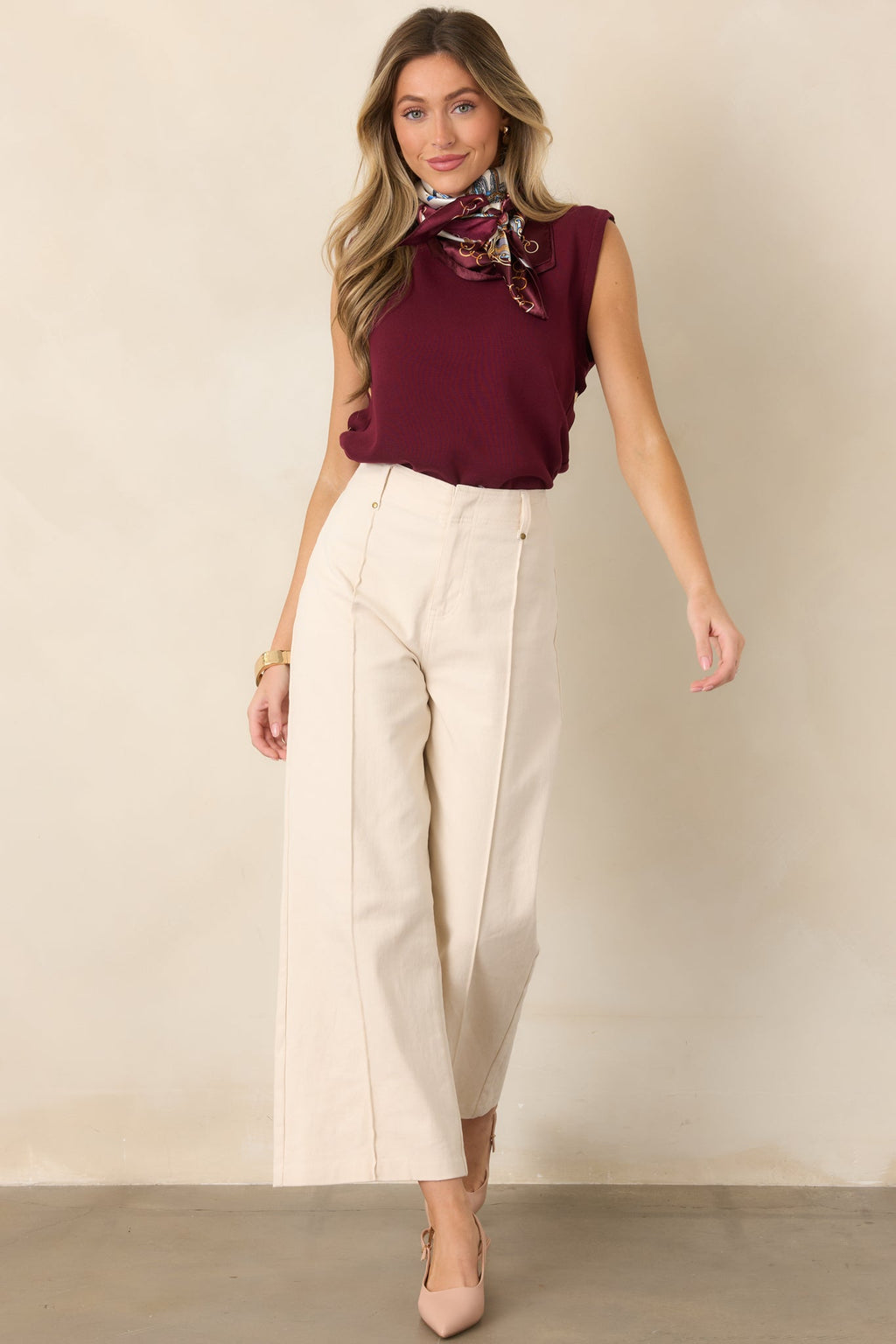 Business & Pleasure Ivory Cotton Wide Leg Cropped Pants