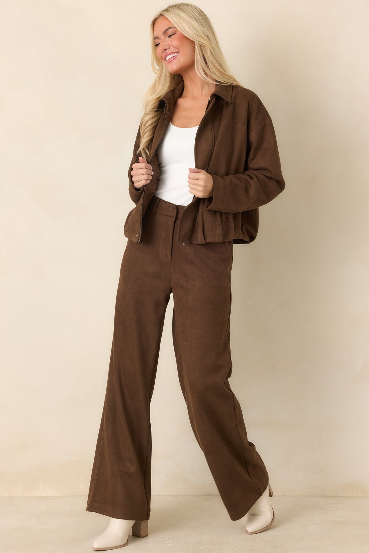 All Part of the Plan Brown Faux Suede Wide Leg Pants