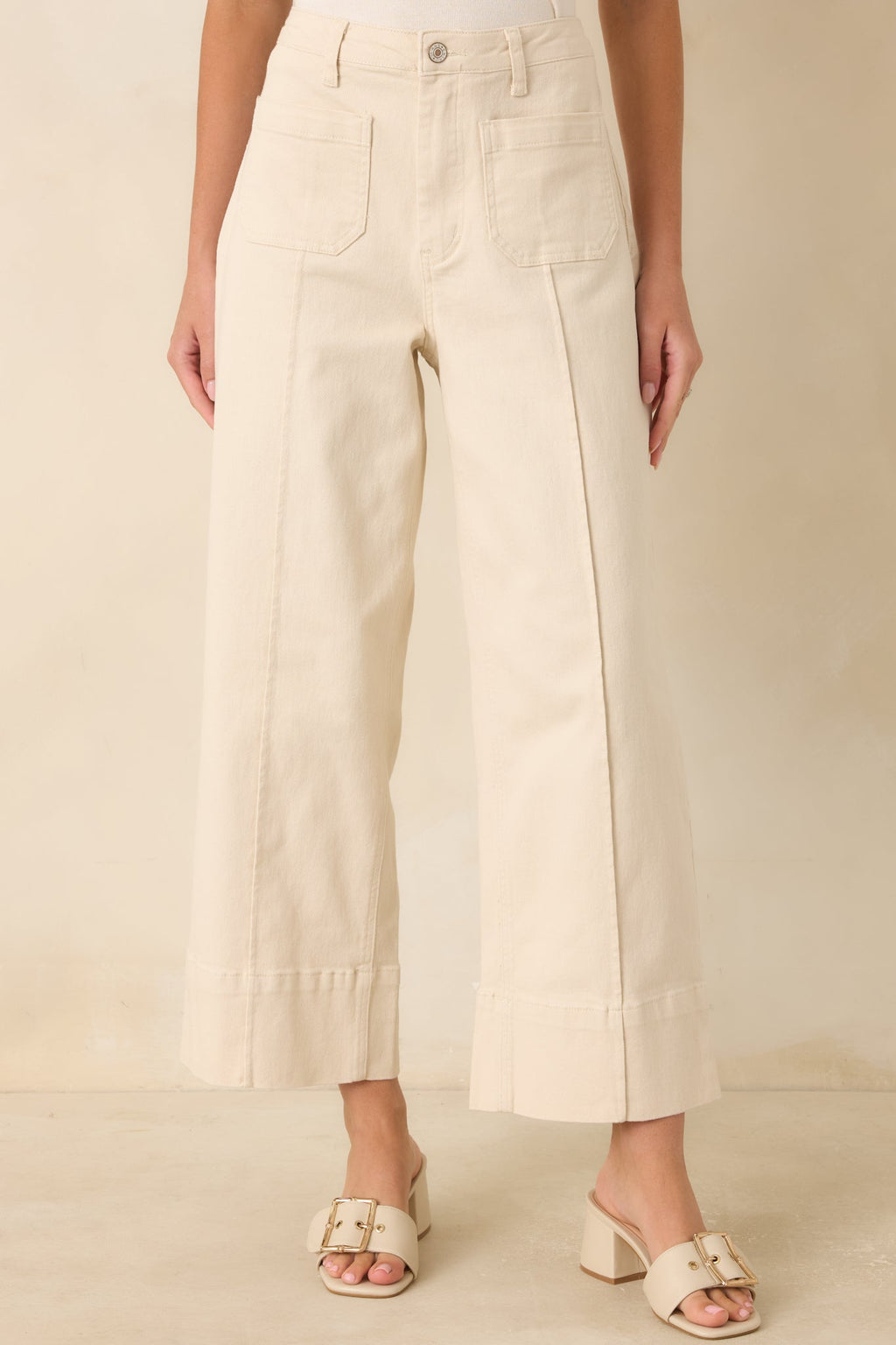 On the List Ivory Cotton Wide Leg Crop Pants
