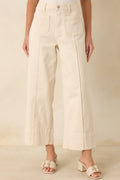 On the List Ivory Cotton Wide Leg Crop Pants