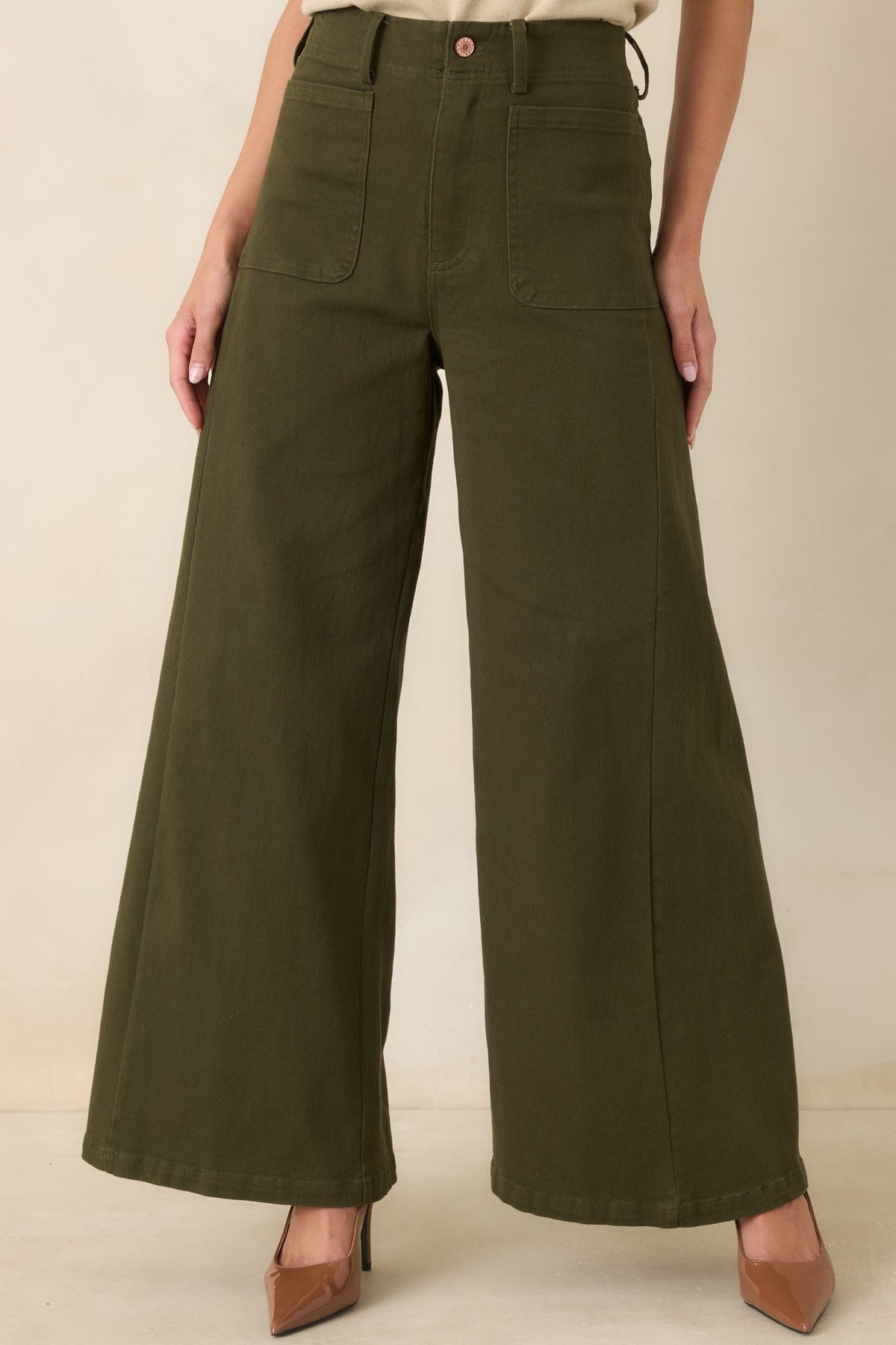 Grounded in Style Olive Green Cotton Wide Leg Pants