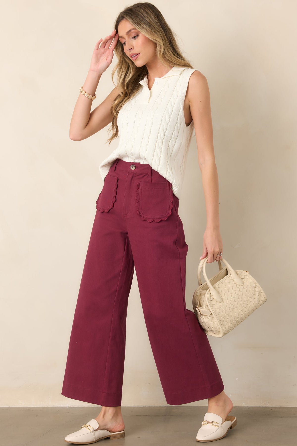 Memories Made Burgundy Cotton Wide Leg Pants