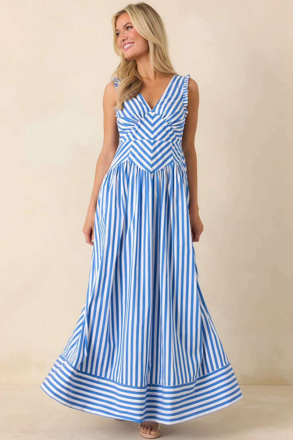 It’s a Good Thing Blue Stripe Cotton Blend Sleeveless Maxi Dress