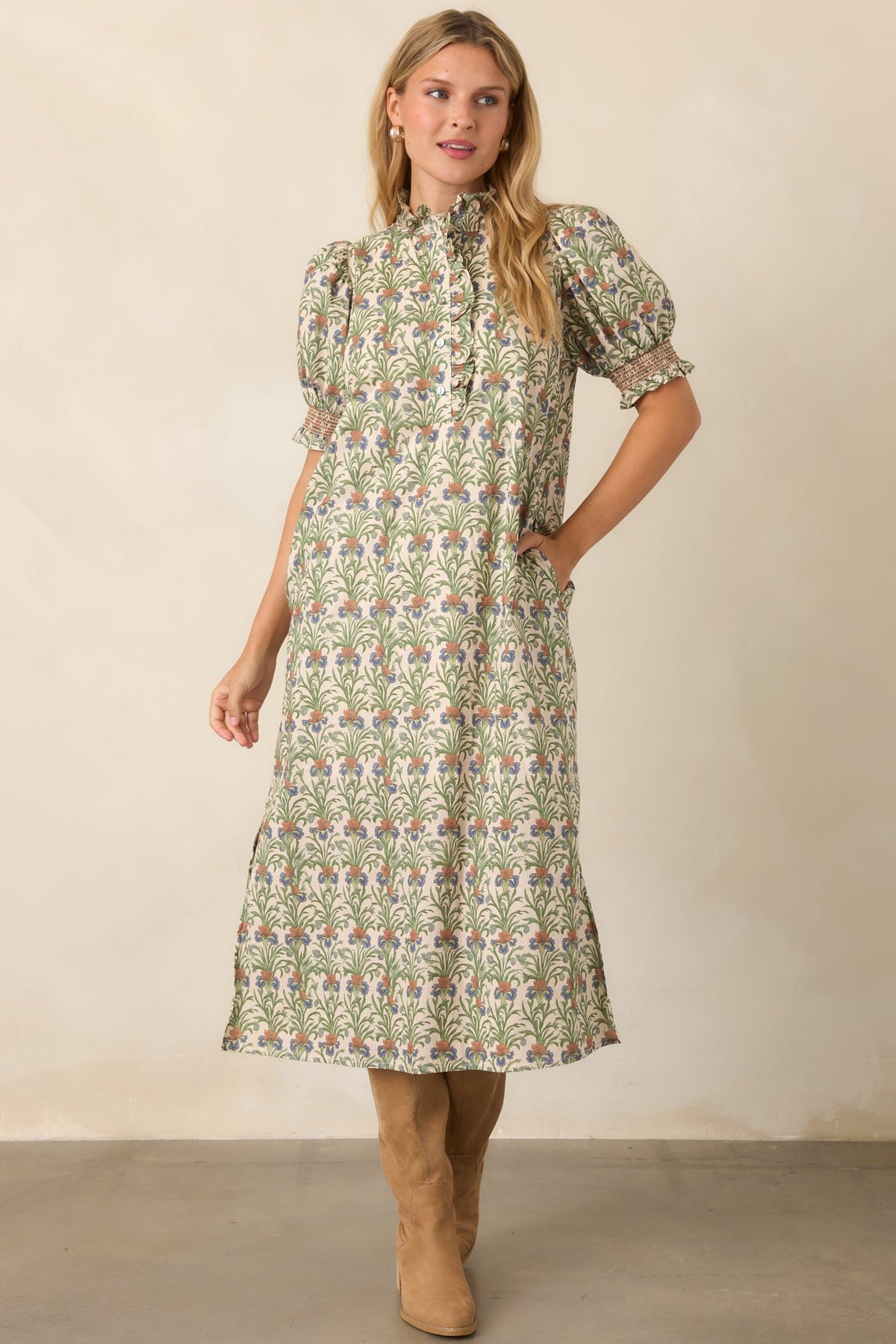 Good to Be Here Ivory Multi Floral Midi Dress