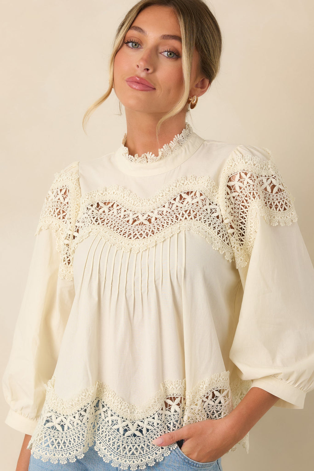 Taken With You Ivory Cotton Lace Detail Blouse