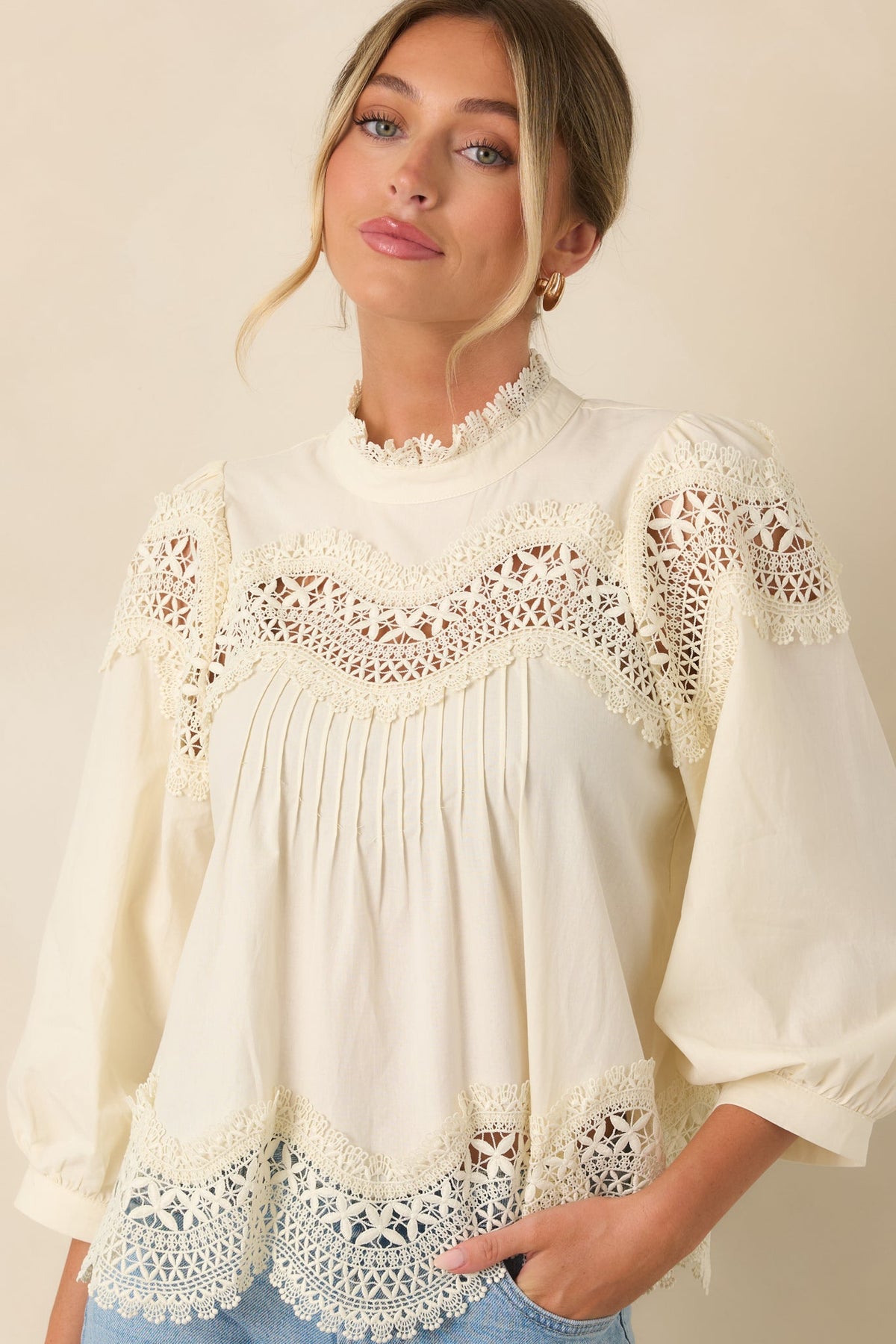 Taken With You Ivory Cotton Lace Detail Blouse