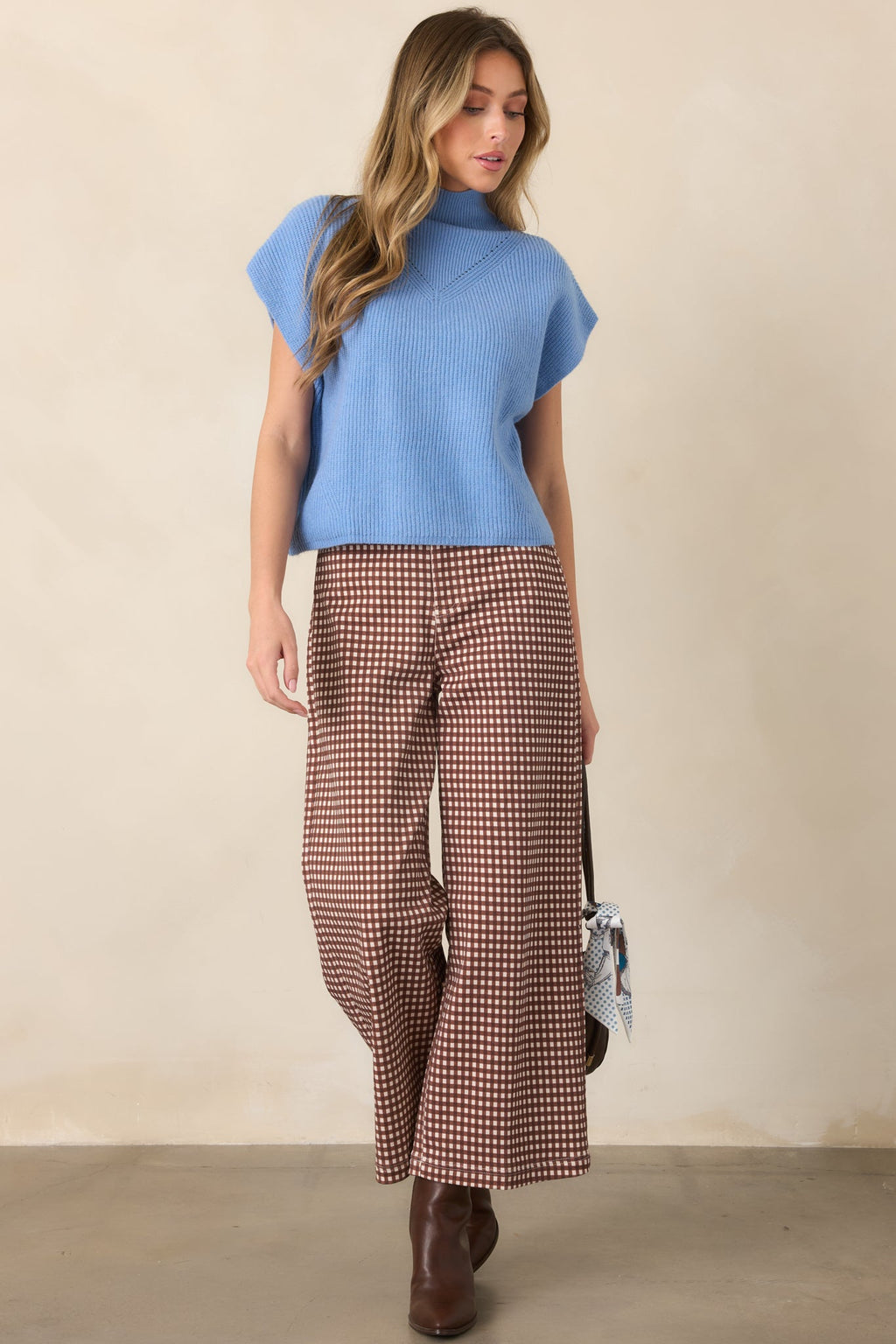 Weekends in the Countryside Brown Gingham Wide Leg Pants