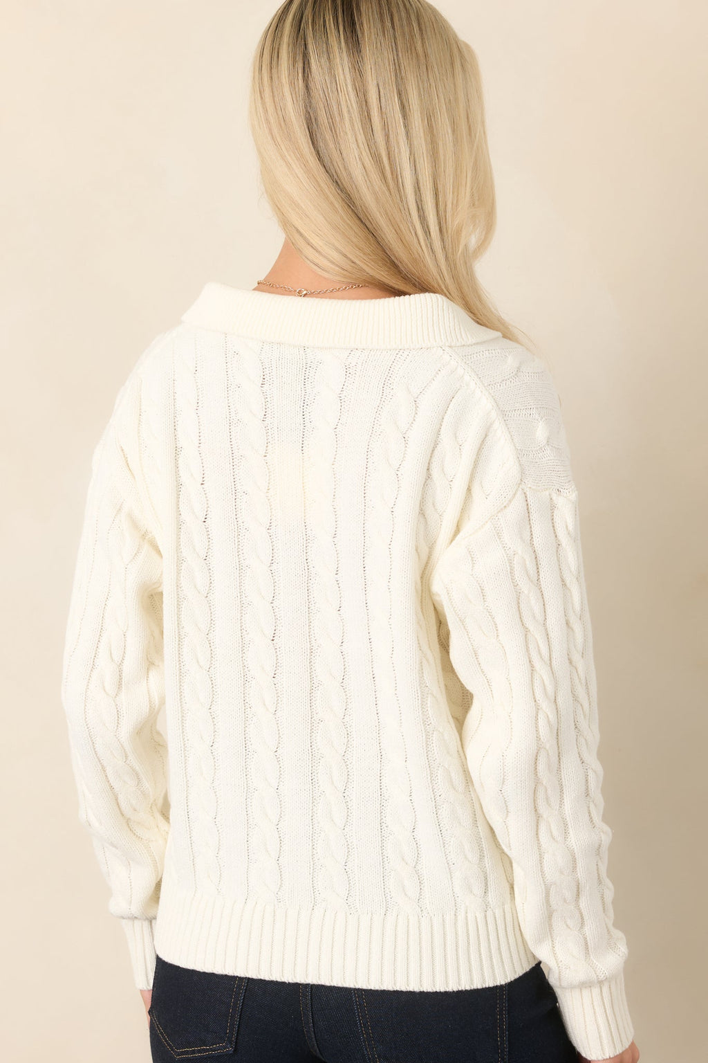 Cozy Classic Ivory Cable-Knit Collared Sweater