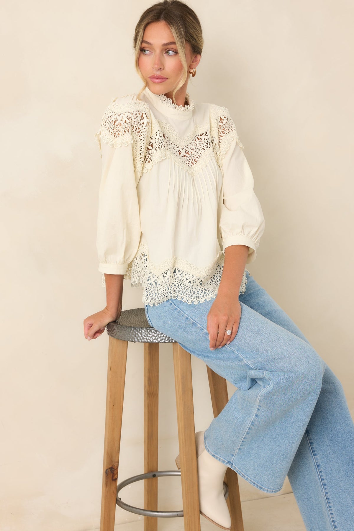 Taken With You Ivory Cotton Lace Detail Blouse