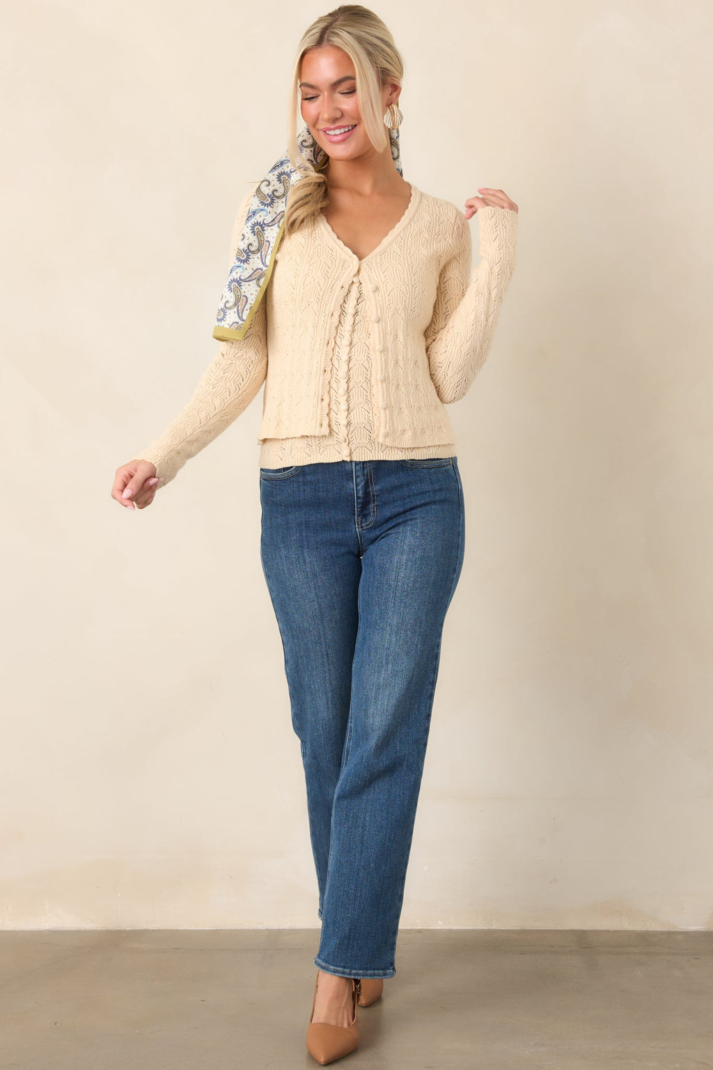 Above All Else Ivory Pointelle Knit Button Up Cardigan