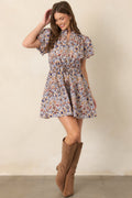 In the Garden Ivory & Blue Multi Floral Cotton Mini Dress