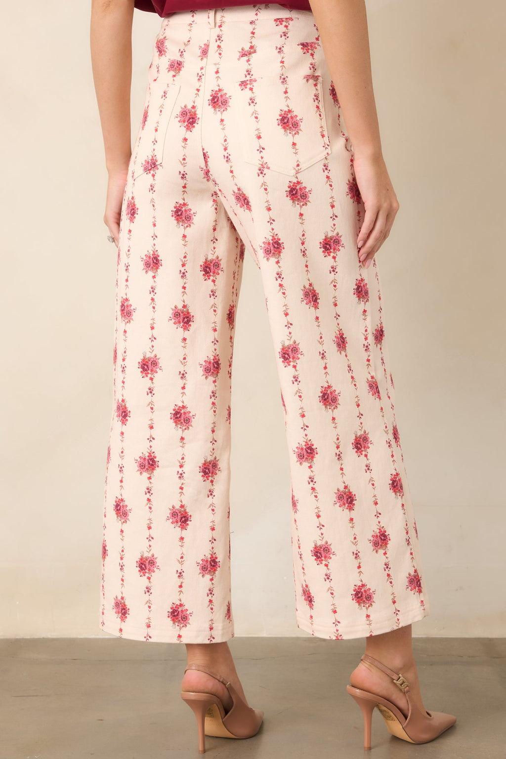 Rose Trellis Ivory Floral Cotton Wide Leg Pants