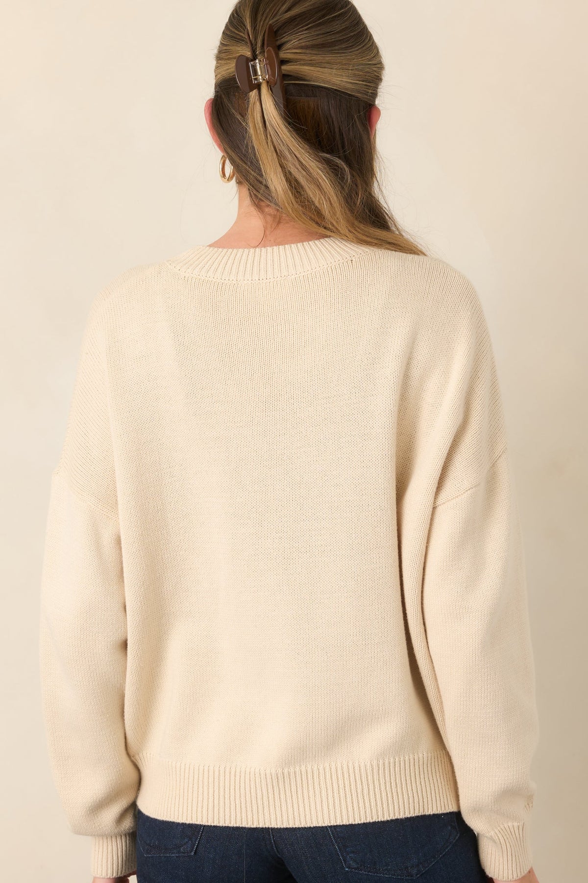 Lazy Sunday Club Ivory Graphic Knit Crewneck Sweater