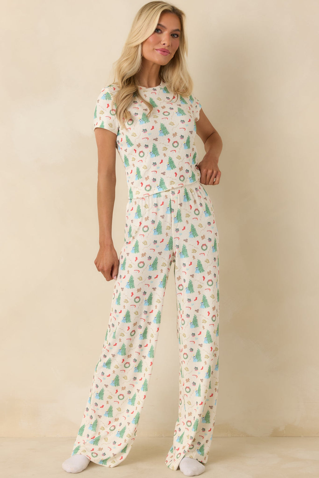 Holiday Morning Ivory Multi Christmas Print Pajama Pants