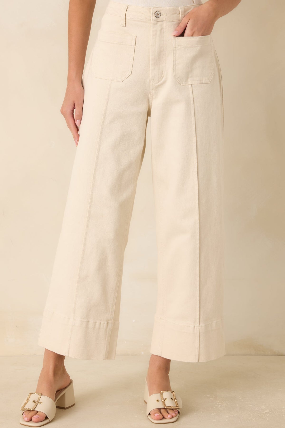 On the List Ivory Cotton Wide Leg Crop Pants