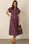 Making a Point Plum & Ivory Polka Dot Cotton Midi Shirt Dress