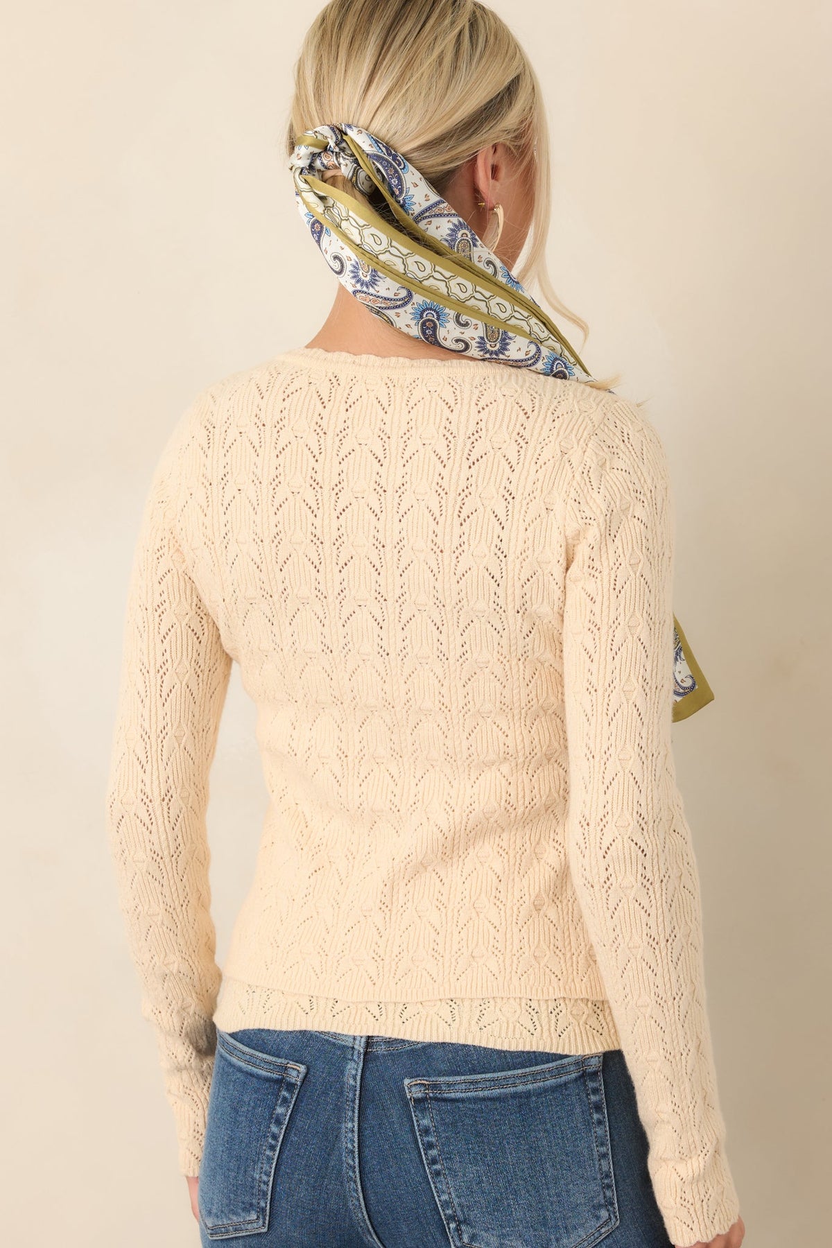 Above All Else Ivory Pointelle Knit Button Up Cardigan