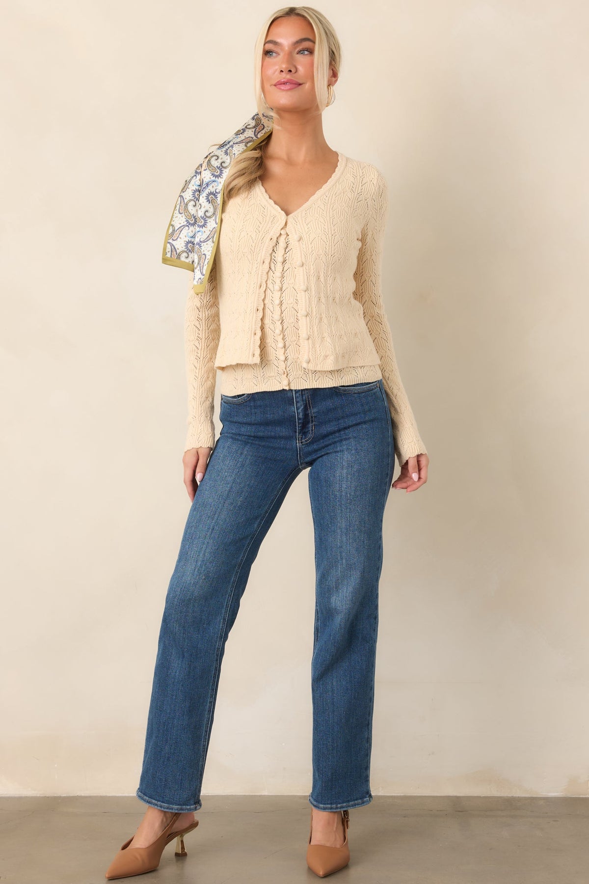 Above All Else Ivory Pointelle Knit Button Up Cardigan
