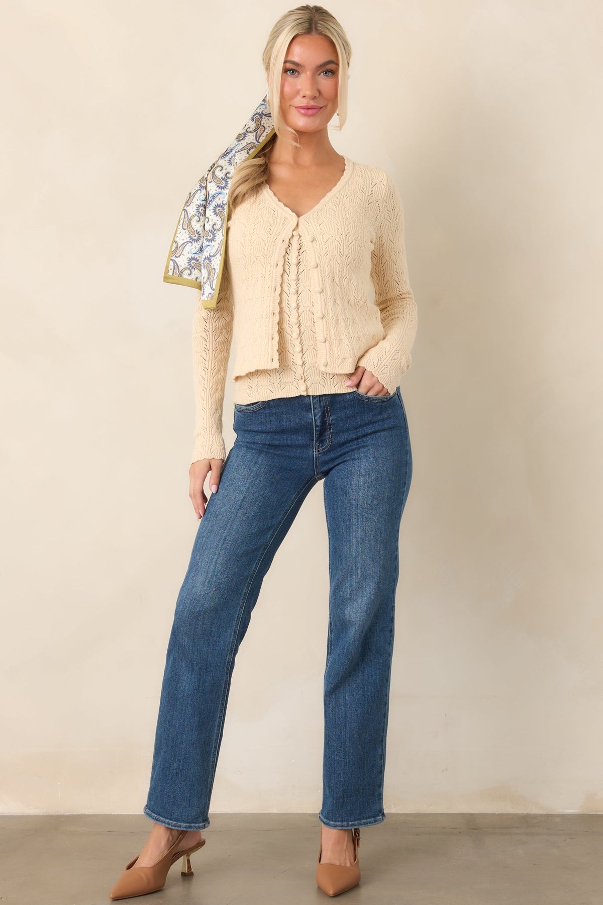 Above All Else Ivory Pointelle Knit Button Up Cardigan