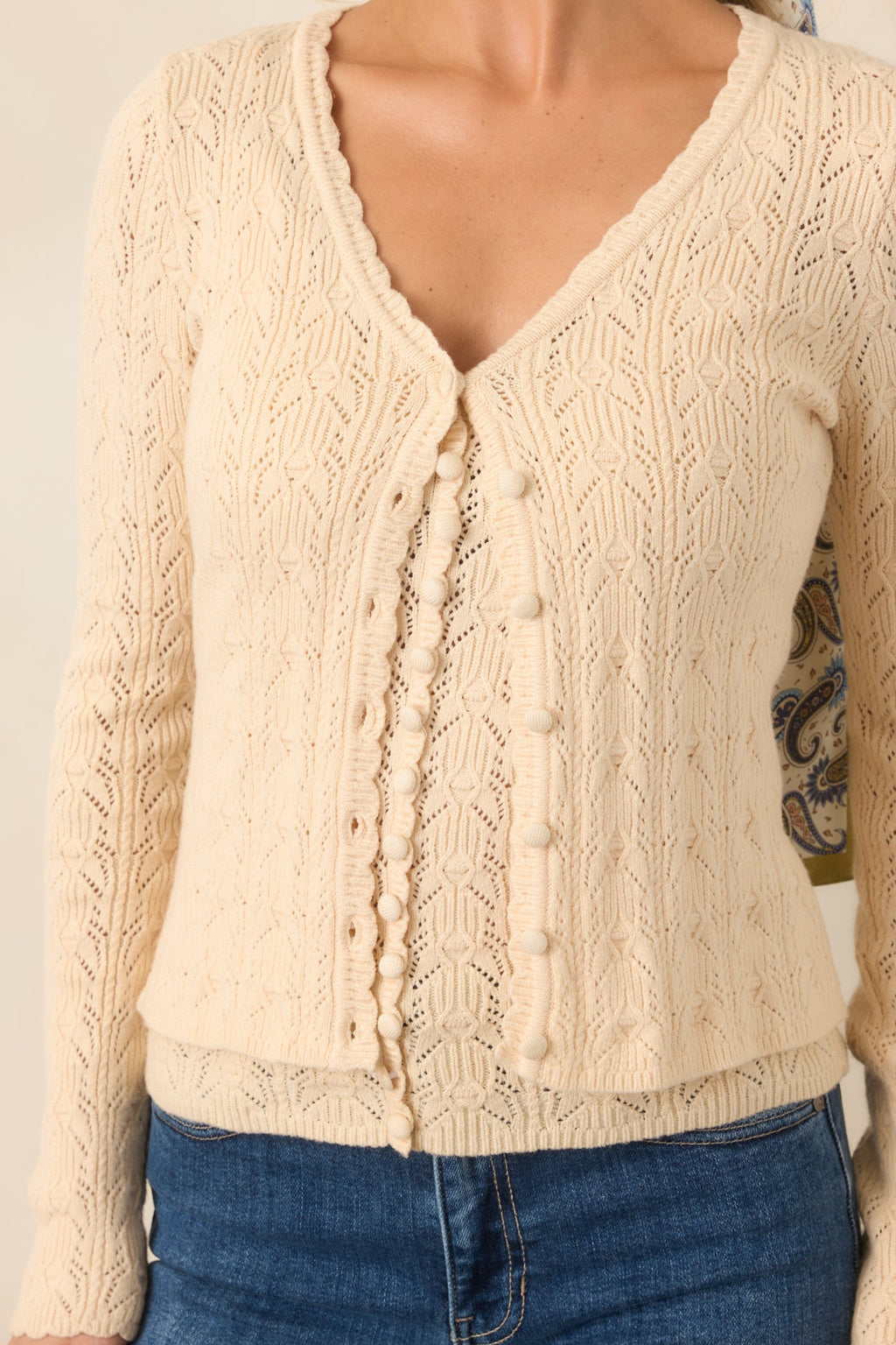 Above All Else Ivory Pointelle Knit Button Up Cardigan