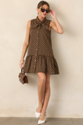Hard to Overlook Brown Polka Dot Cotton Tie-Neck Mini Dress
