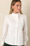 Up In The Air Ivory Ruffle Pintuck Button-Up Blouse