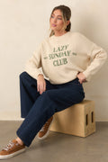 Lazy Sunday Club Ivory Graphic Knit Crewneck Sweater
