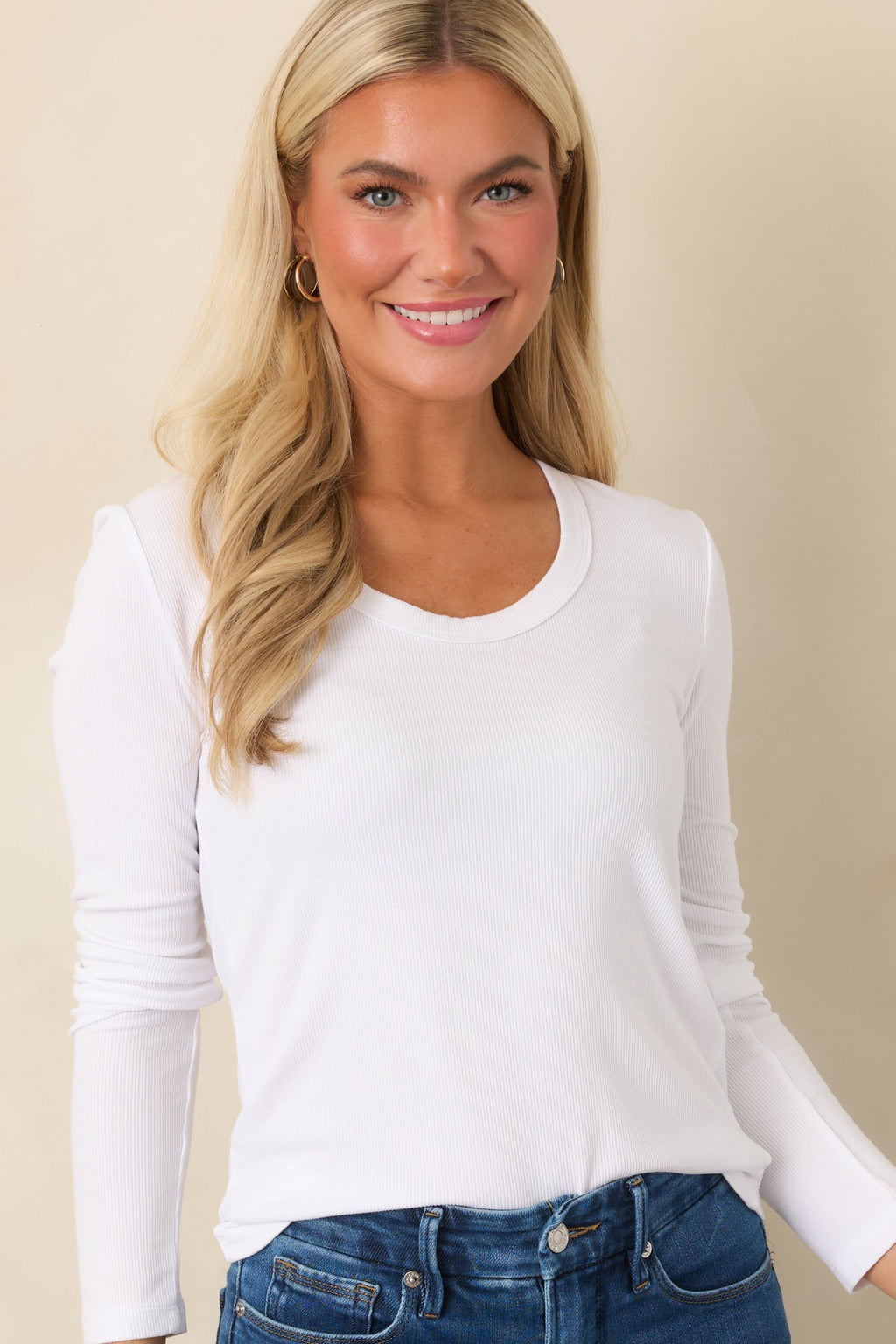 There When You Need It Ivory Ribbed Long Sleeve Tee