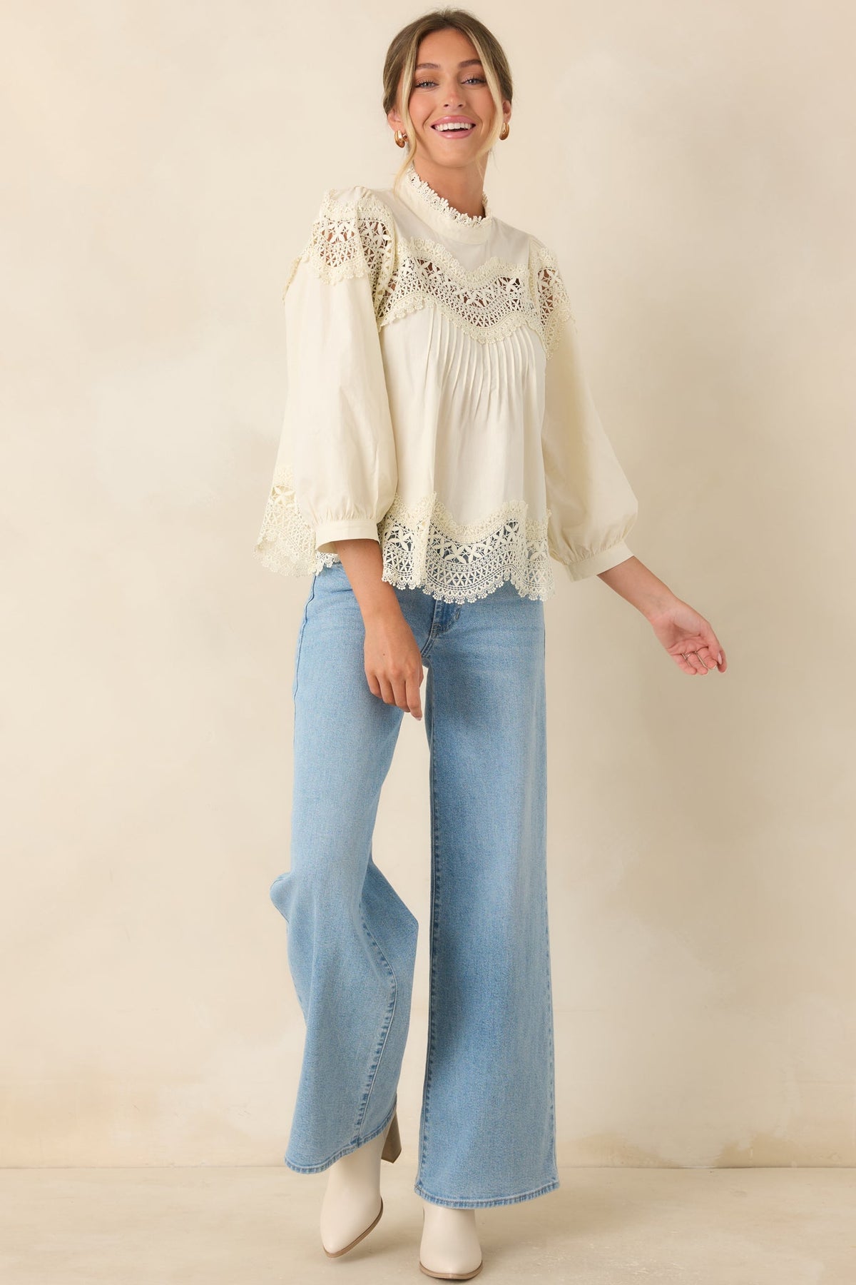 Taken With You Ivory Cotton Lace Detail Blouse